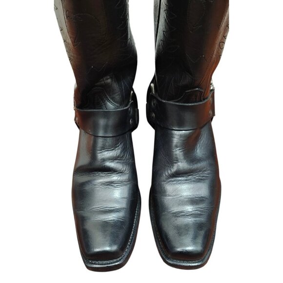 Texas USA Made Black Leather Western Harness Boots Eagle Detail Men’s 9 main image 6